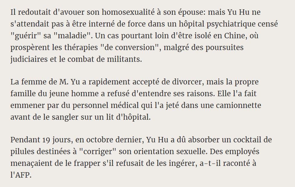 afpfr's tweet image. #Chine: les "cures" contre l'homosexualité prospèrent malgré les procès u.afp.com/ZFfe @haasbenjamin #AFP