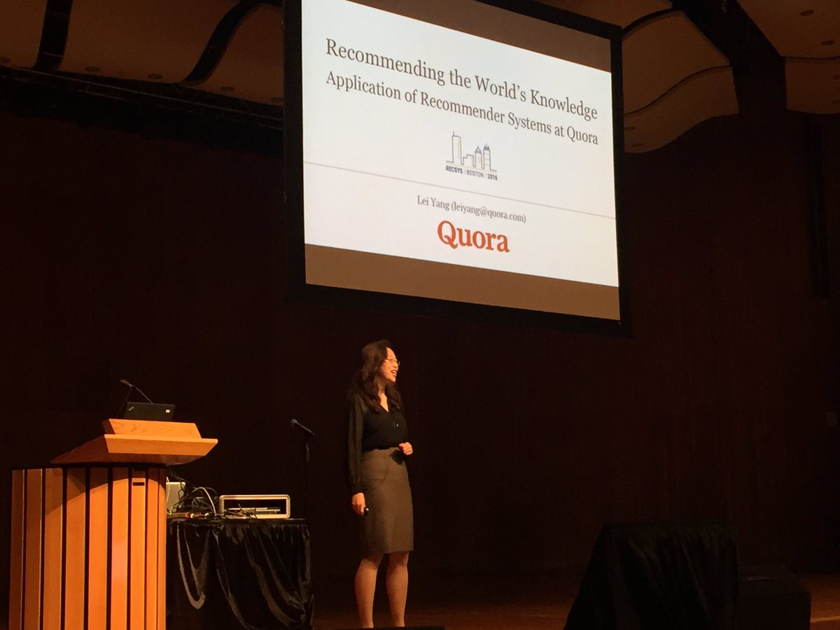 schang8000's tweet image. Lei Yang talks about application of recommenders @Quora #recsys2016.