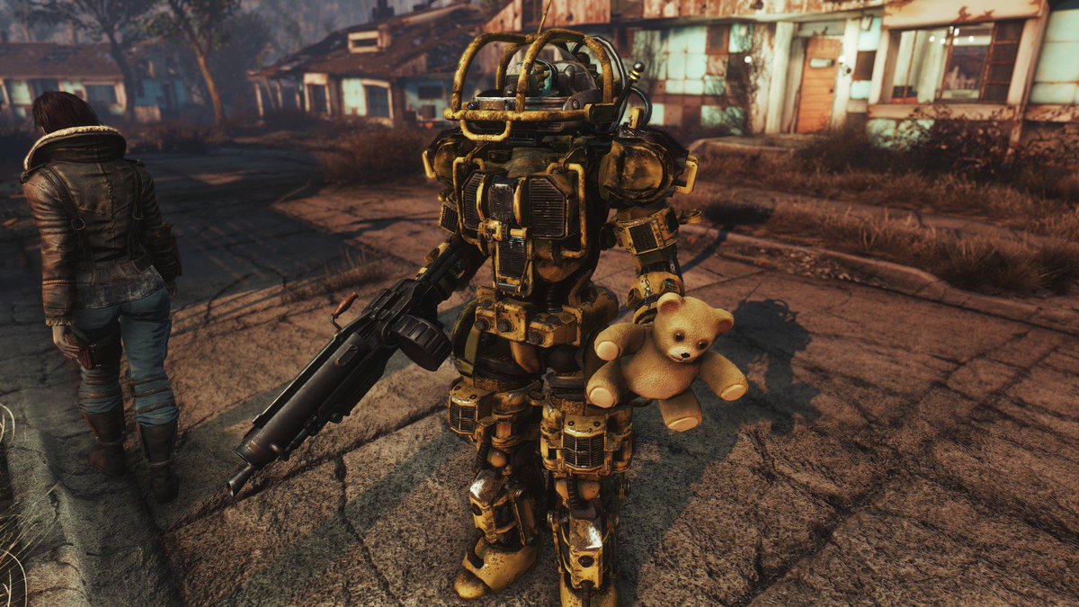 pipi_rossa's tweet image. エイダ・テディベアカスタム🐻

見よ！この可愛らしいフォルム！そしてコノ尻💕
左手は鈍器テディベア！頭部コックピットに五郎🐻が乗ってるのだ！
決めポーズも決まってるね👍ｶｯｺｲｲ❕ #Fallout4 #automatron