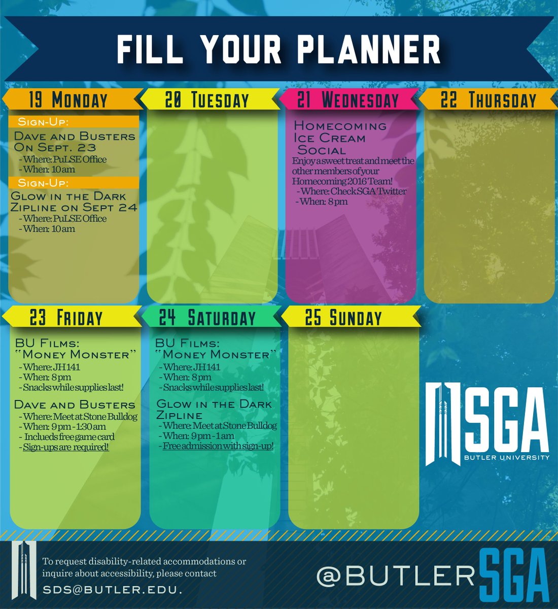 ButlerSGA's tweet image. Check out this weeks SGA-sponsored events! #FillYourPlanner