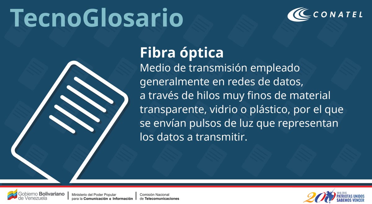 Conatel's tweet photo. #TecnoGlosario de #CONATEL ¿Conoces este término? #Fibra Óptica↓|https://t.co/aw93ULjePS https://t.co/Zv3Vn70CdZ
