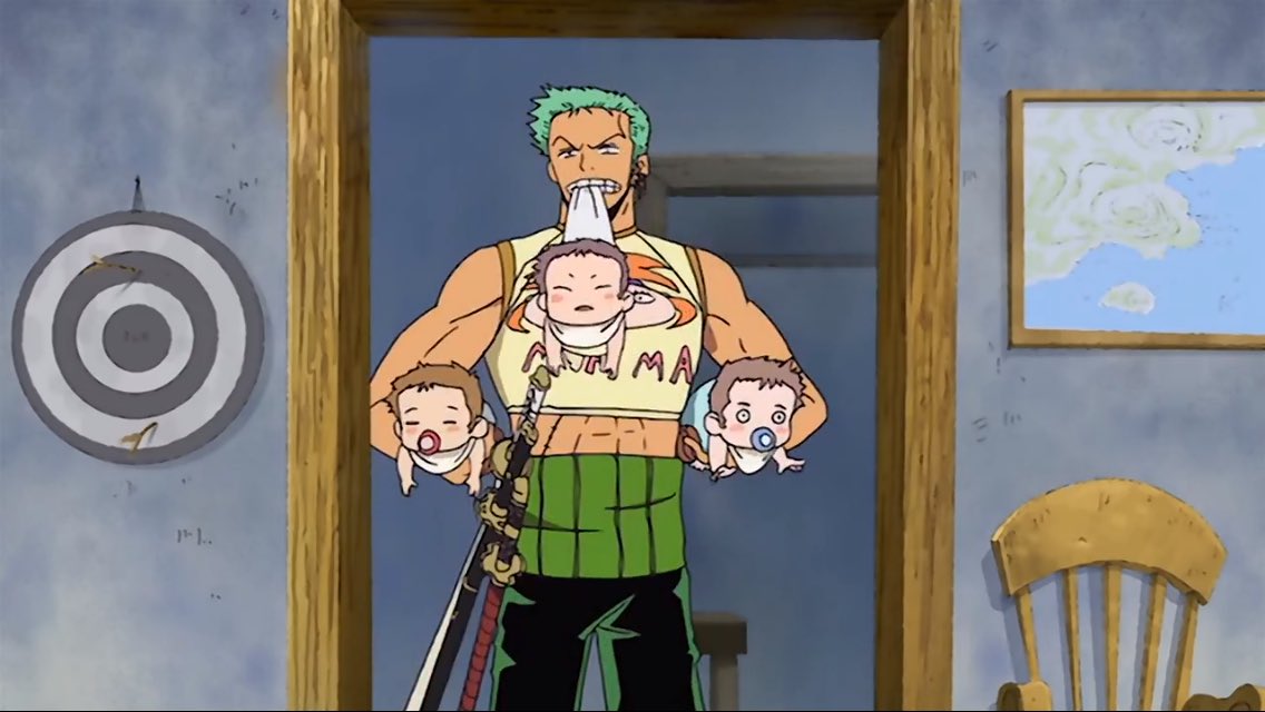 Usopp200's tweet photo. ฝีมือการเลี้ยงเด็กของโซโล บ่งบอกอนาคตเป็นพ่อที่ดีเลี้ยงลูกได้ 👍🏼 #อุซปรับประกัน https://t.co/svRHk0QWoj