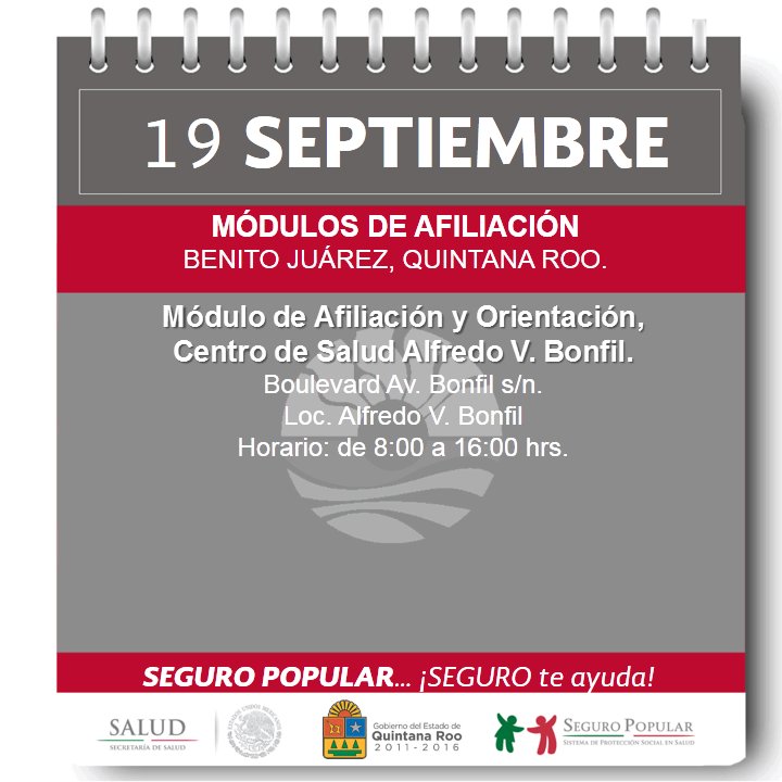 19 de Septiembre, Afiliación y Reafiliación al #SeguroPopular en #BenitoJuárez. #SaludParaTodos <a href="/alejandro_aaav/">Alex Alamilla Villanueva</a>