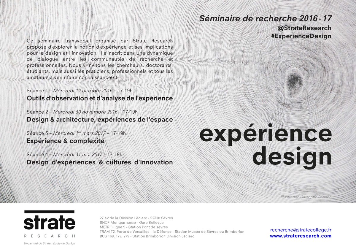 Le séminaire #ExperienceDesign <a href="/StrateResearch/">StrateResearch</a> est de retour ! Le 12 octobre <a href="/StrateDesign/">Strate École de Design</a>