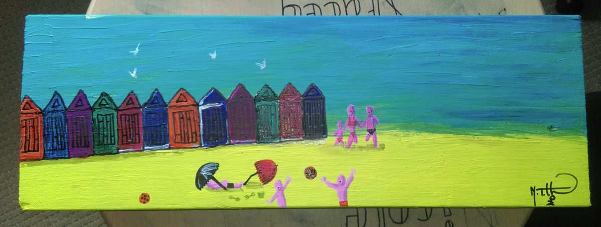 Family at seaside, a fun piece I did, acrylic on recycled wood . #seaside <a href="/MadeinWakefield/">Made in Wakefield</a> <a href="/ArtYorkshire/">Art in Yorkshire</a>