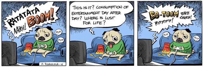 My test comic strip about depressed/neurotic pug. 