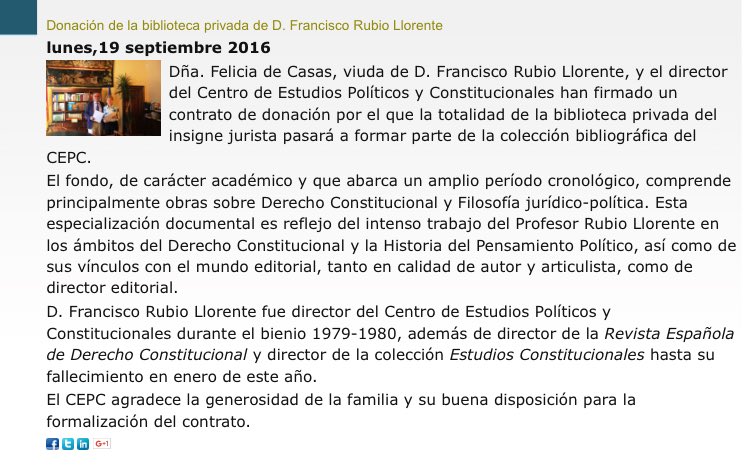 cepcgob's tweet photo. Don Francisco Rubio Llorente dona su biblioteca al @cepcgob. Gracias a su viuda y la generosidad de su familia. https://t.co/zqRaEp1M1q