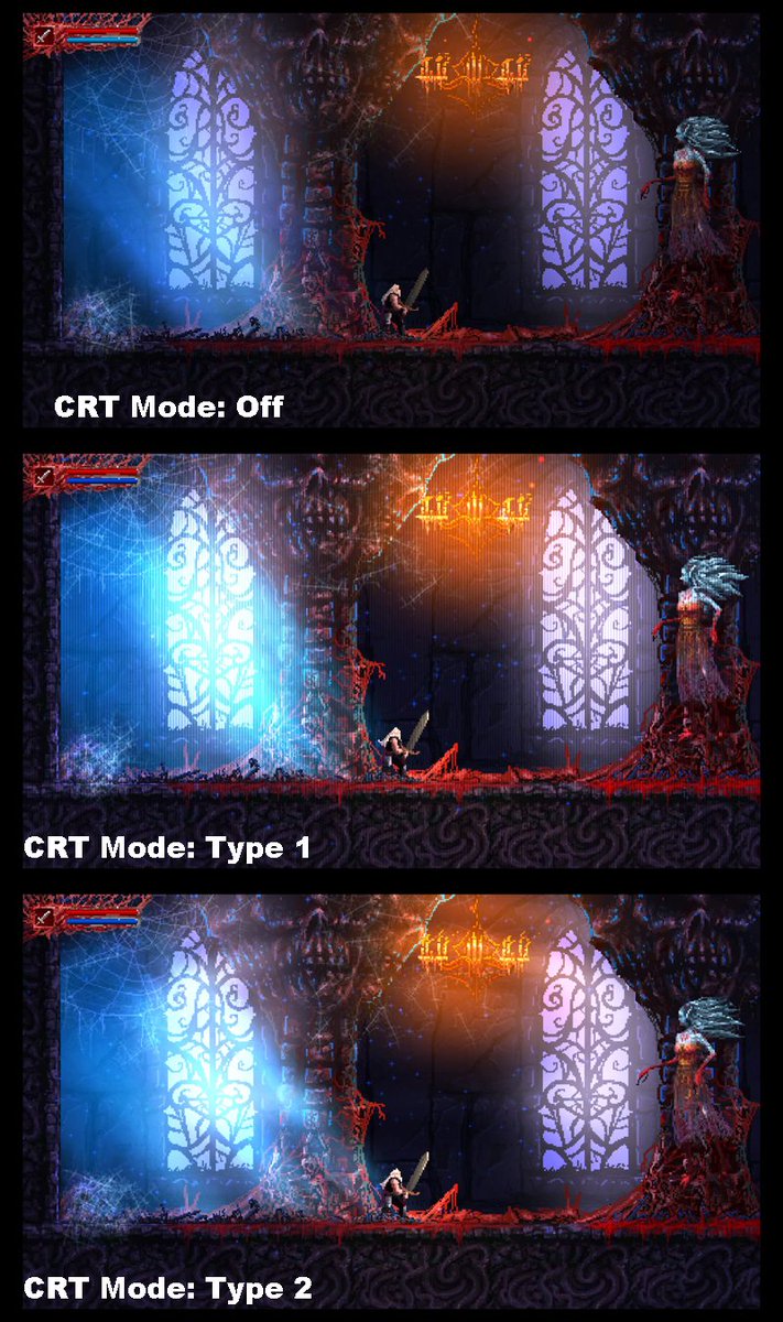 SlainWBG's tweet image. For that authentic old school vibe when playing #SlainBFH, there are two CRT mode options. Check the comparison pics