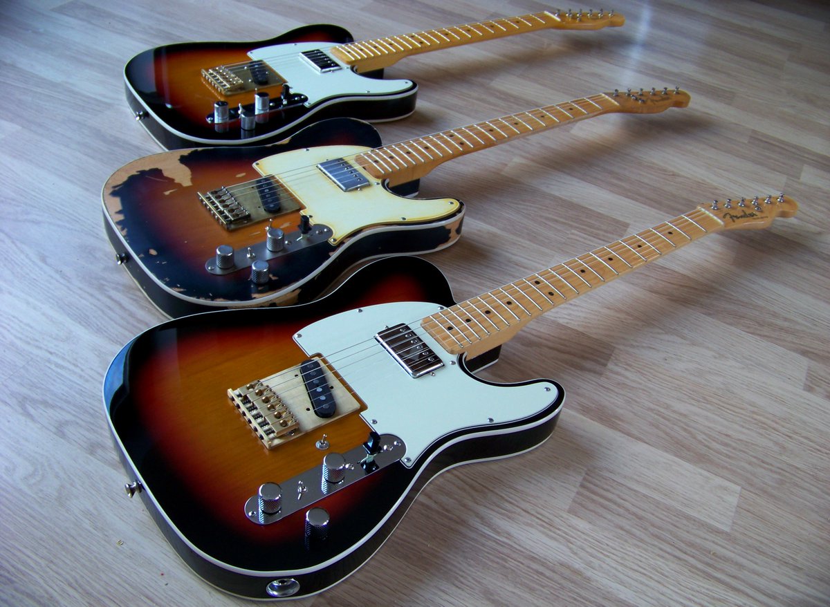 PaintedPlayer's tweet photo. What a Trio - Andy Summers Tribute Teles ready to roll-out. https://t.co/CoojuvfNZk