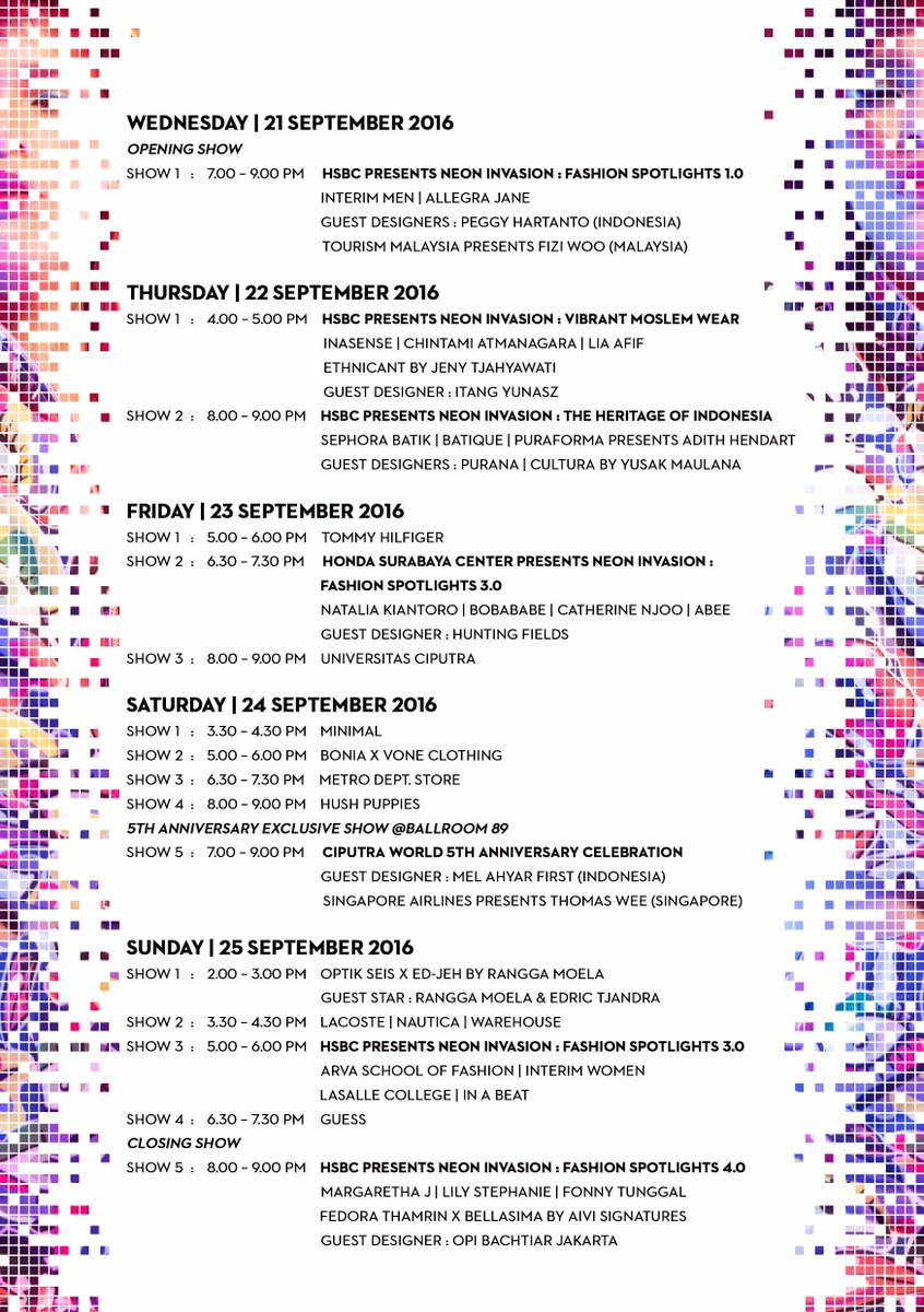 CiputraWorldSby's tweet photo. Coming soon on 21-25 Sept, CIPUTRA WORLD FASHION WEEK 2016. Kindly check the shows schedule, fashionistas! #CWFW2016 https://t.co/BIiTPKEiRM