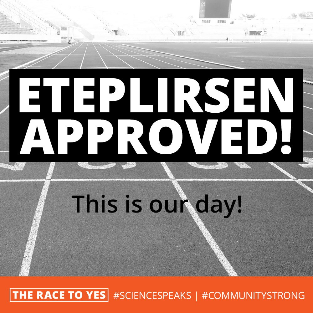 TheRacetoYes's tweet photo. BREAKING NEWS: Approved! Safe + effective treatment for #DMD.  Grateful to every Duchenne Community member! https://t.co/Drac044nFb