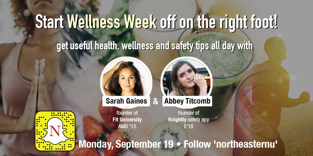 Northeastern's tweet photo. Want tips on how to stay healthy, eat right & be safe? Watch todayβs π» story #NUWellWeek! https://t.co/Ks9wfszSPC https://t.co/jVyi9y6yzL