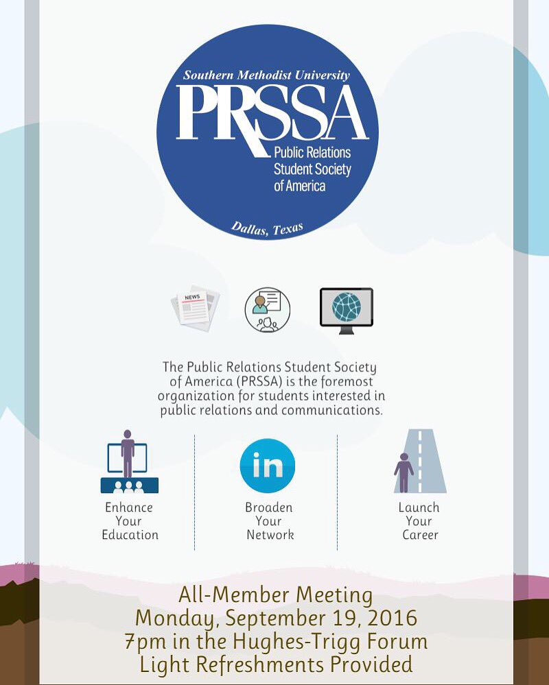 smuprssa's tweet photo. PRSSA applications due TOMORROW! Don't miss the all-member meeting tonight in the HT forum! https://t.co/Qt4FDpL0zC