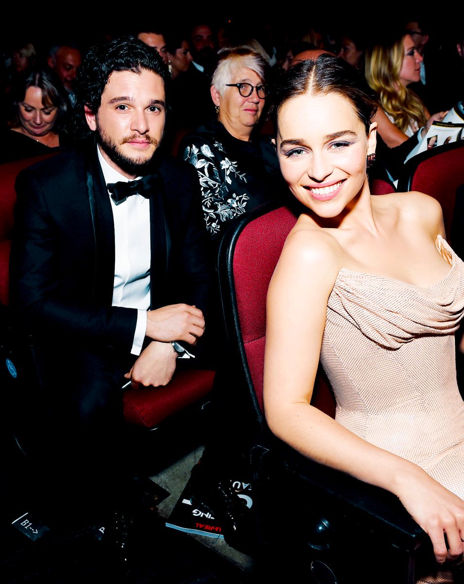 Kit Harington and Emilia Clarke at the #Emmys last night., image size:954x1200