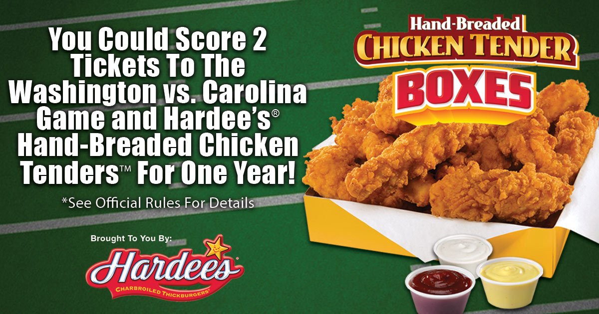 Win WashingtonCarolina tickets, Hardee's Chicken Tenders™ for a year