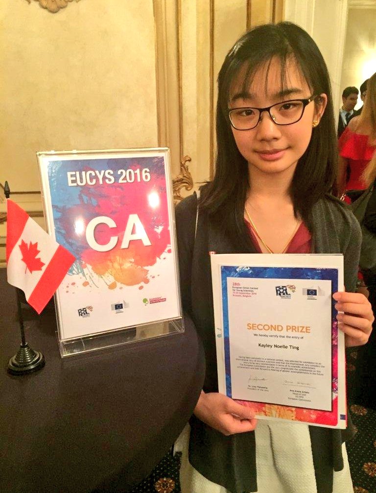 KirstyDuncanPhD's tweet photo. Congratulations Kaley Ting on your 2nd place finish at #EUCYS2016. Canadian science has a bright future! #YoungScientist https://t.co/3lAmplHe4Y