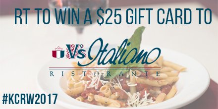 #KCRW2017 GIFT CARD GIVEAWAY! RT for a chance to win a $25 gift card to @VsItaliano! Winner will be announced Friday!