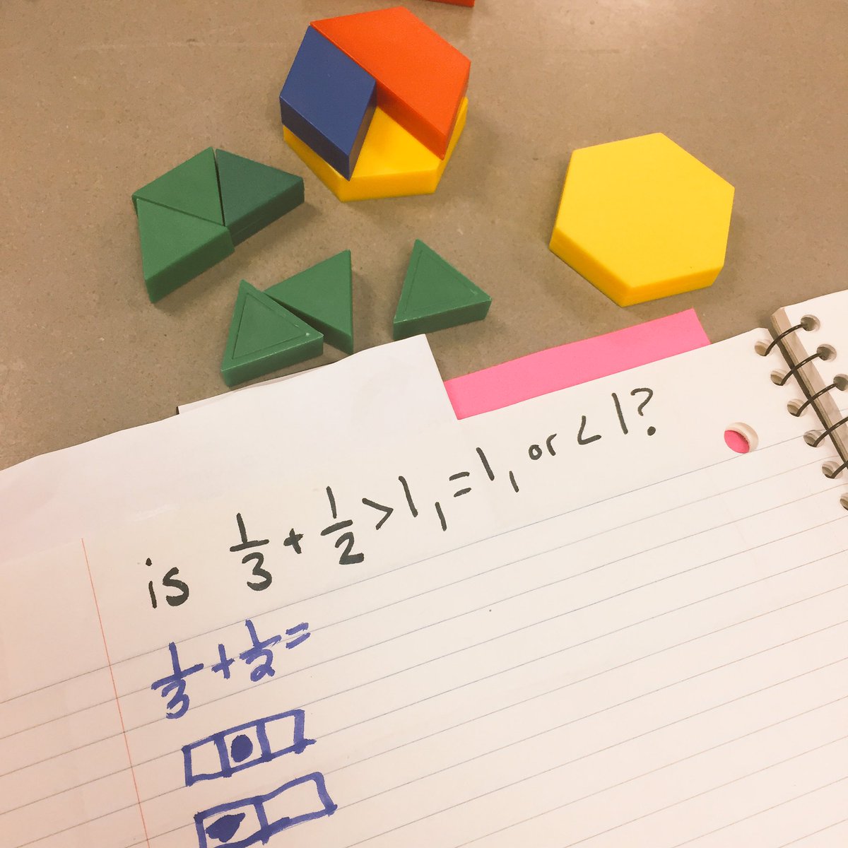 BlueberryMath's tweet photo. Can u use these blocks to solve and prove 1/3 + 1/2? #math5nf1 #ccss #mathmonday #lpschat https://t.co/VcpPVFRXxt
