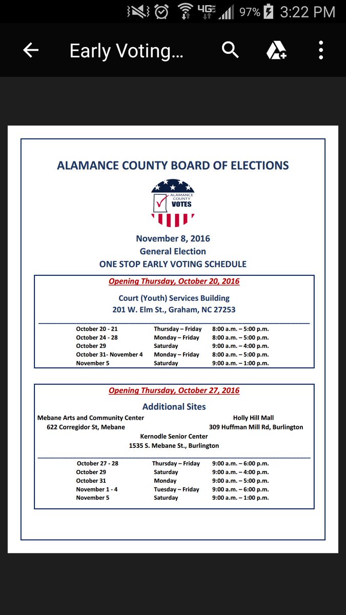 Anna_M_Roman's tweet image. Early voting sites and times for Alamance County have officially been approved. #acpol #ncpol #btnvotes