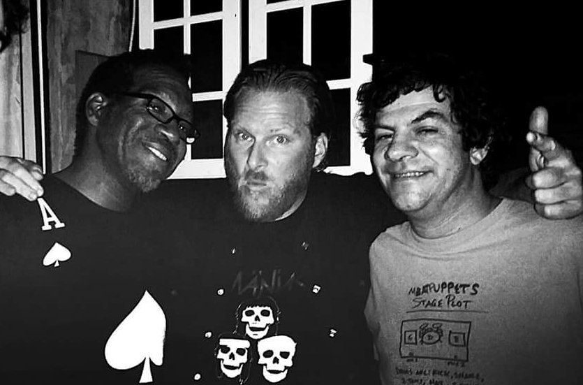 LoveBetweenband's tweet photo. Our bass player @andreskinner hanging with Mickey and Claude from Ween the other night in TO after his @slowdeathlights set. https://t.co/l7C6dycsME