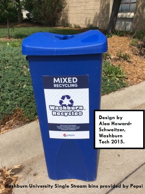 Washburn Institute of technology student Alea Howard-Sweightzer designed the label on our campus bins. Thanks Pepsi for providing the bins!