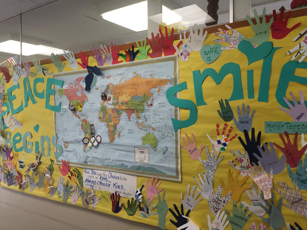 A school wide art project in honor of Mother Teresa's Canonization.  "Peace begins with a smile" Mother Teresa