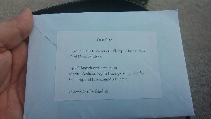ISMLL_UHI's tweet photo. Team ISMLL won first place in the bank branch prediction task in the ECML Discovery Challenge! https://t.co/M2jXeAEpD7