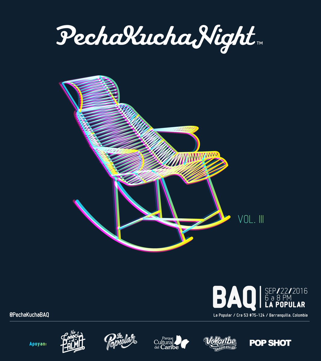 PechaKuchaBAQ's tweet photo. En el marco del festival #NoConociElPalma vuelve el Vol. 3 de #PechaKucha a #Barranquilla / Jueves 22 de septiembre en @lapopulartienda https://t.co/Zn7Q492IMg