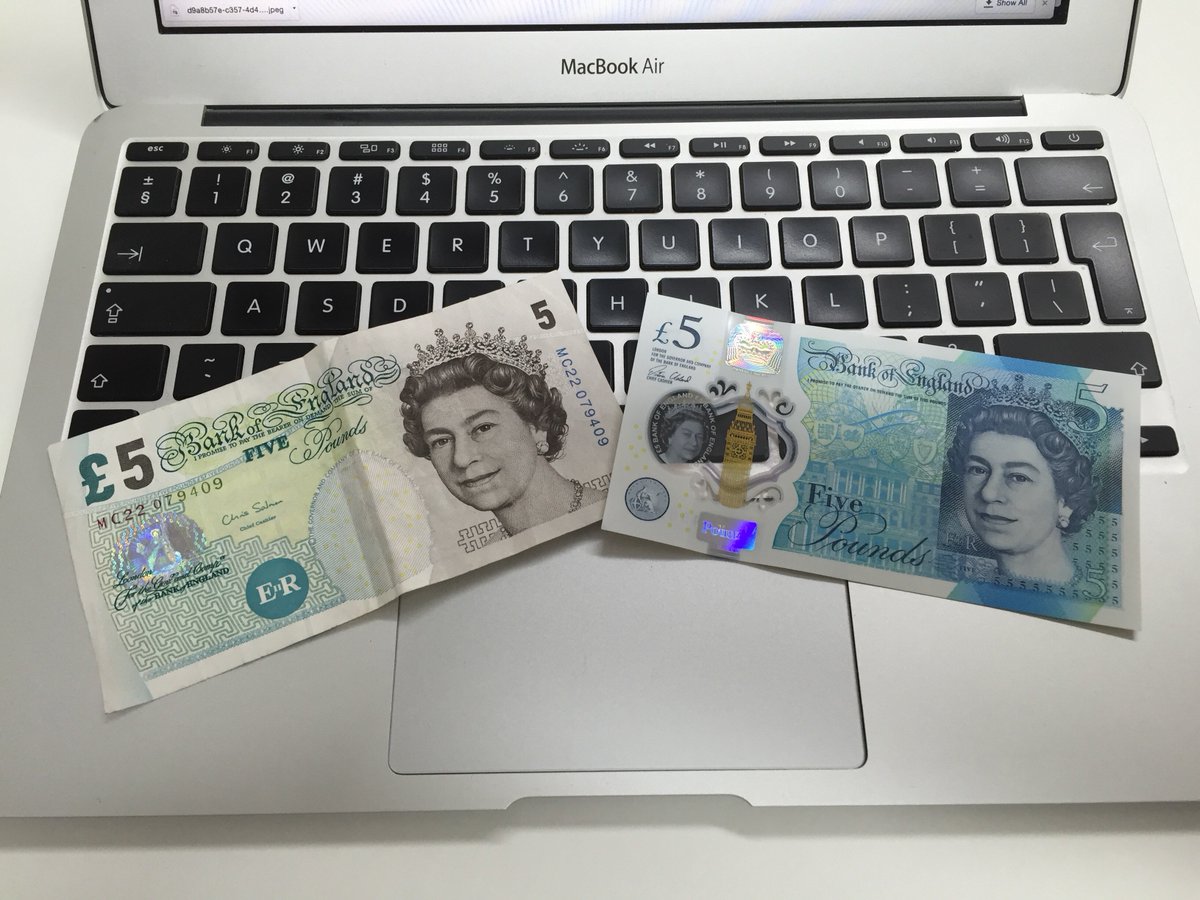 Plus1Comms's tweet image. We like the new 'plastic feel' five pound note... apparently you can't tear it up but we'll take their word for it. #fivepoundnote