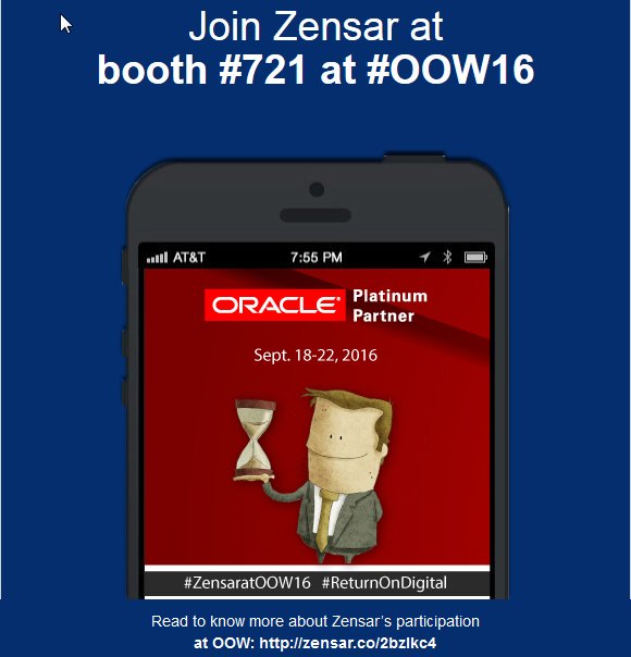 Zensar's tweet photo. Zensar &amp; @Oracle are delivering Enterprise value Meet us at Booth #721 #oow16 to learn more  https://t.co/mEtz8JC8Mk https://t.co/zEzxLDgTil