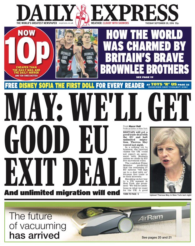 Tuesday's Daily Express May We'll get good EU exit deal tomorrowspaperstoday bbcpapers BBC