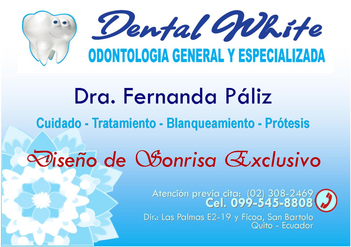 DraFerPaliz's tweet photo. Diseño de Sonrisa EXCLUSIVO! Odontologia General Y Especialidades ☺ en  los consultorios Dental White Quito - ECU   (02) 308-2469 https://t.co/Vezu1mP6ML