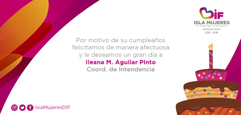 IslaMujeresDIF's tweet photo. ¡Muchísimas felicidades!
Les deseamos lo mejor en su día https://t.co/O06s8MPKn2
