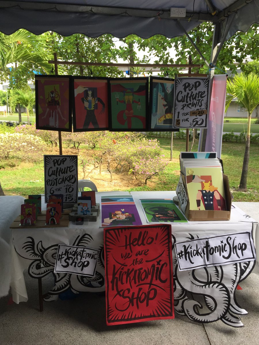 kickatomic's tweet photo. Today’s #MonashEntrepreneurshipClub bazaar set-up! #KickatomicShop #Kickatomic #booth #art #popcultureart https://t.co/5nIQ9qS6E3