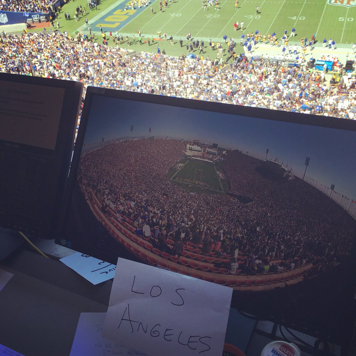 Buck's tweet photo. When a team leaves the city you live in and you need a reminder for the broadcast despite a HUGE, PAINTED END ZONE. hashtagdumb. https://t.co/03eHFq4iBT
