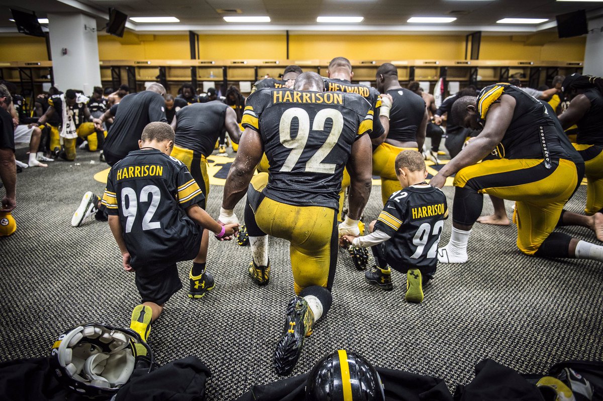 Team prayer <a href="/steelers/">Pittsburgh Steelers</a> <a href="/NFL/">NFL</a> <a href="/jharrison9292/">James Harrison</a> #HereWeGoAgain