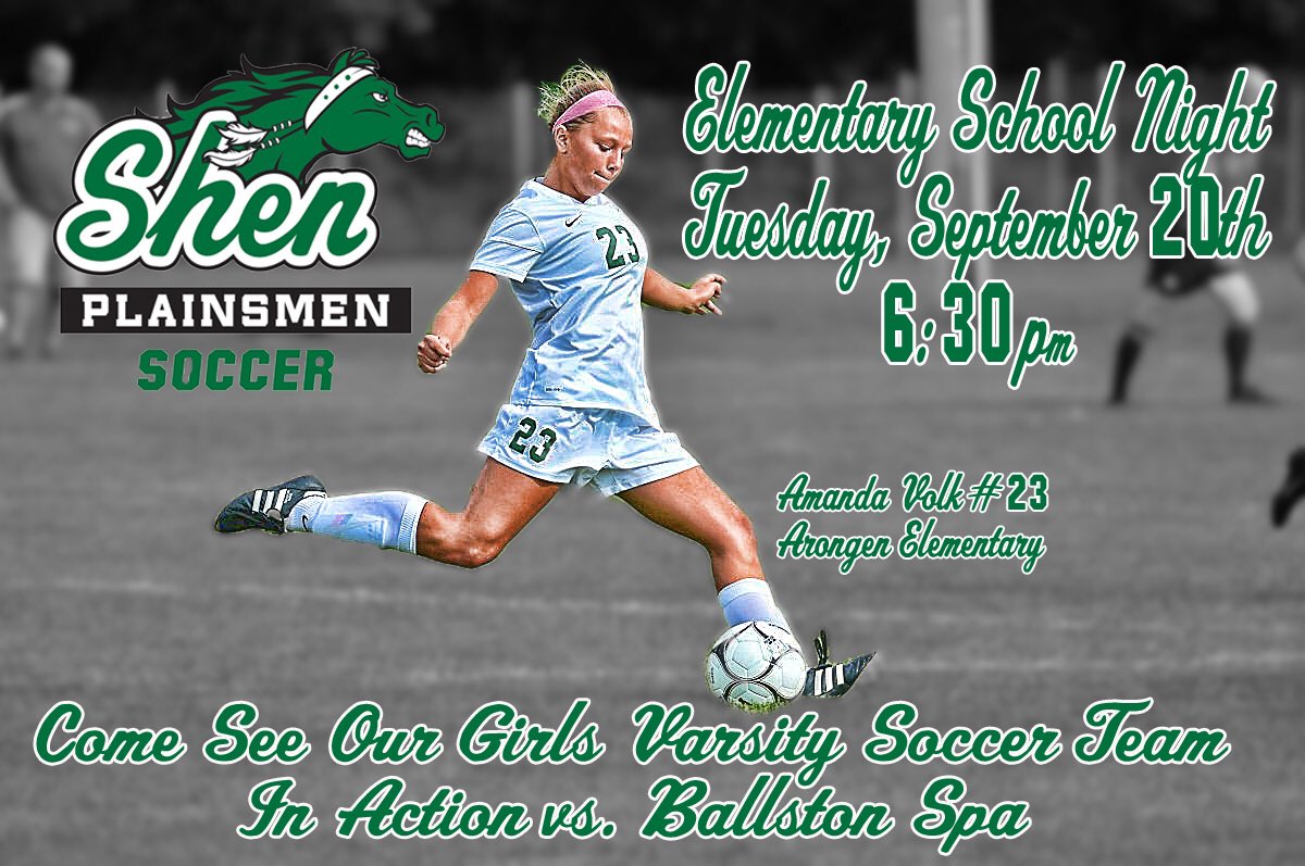 ShenAthletics's tweet photo. Don't forget tomorrow night @ShenGirlsSoccer takes on @B_Spa_Athletics at 6:30 pm. #ElementarySchoolNight https://t.co/IJcu5SyLJm
