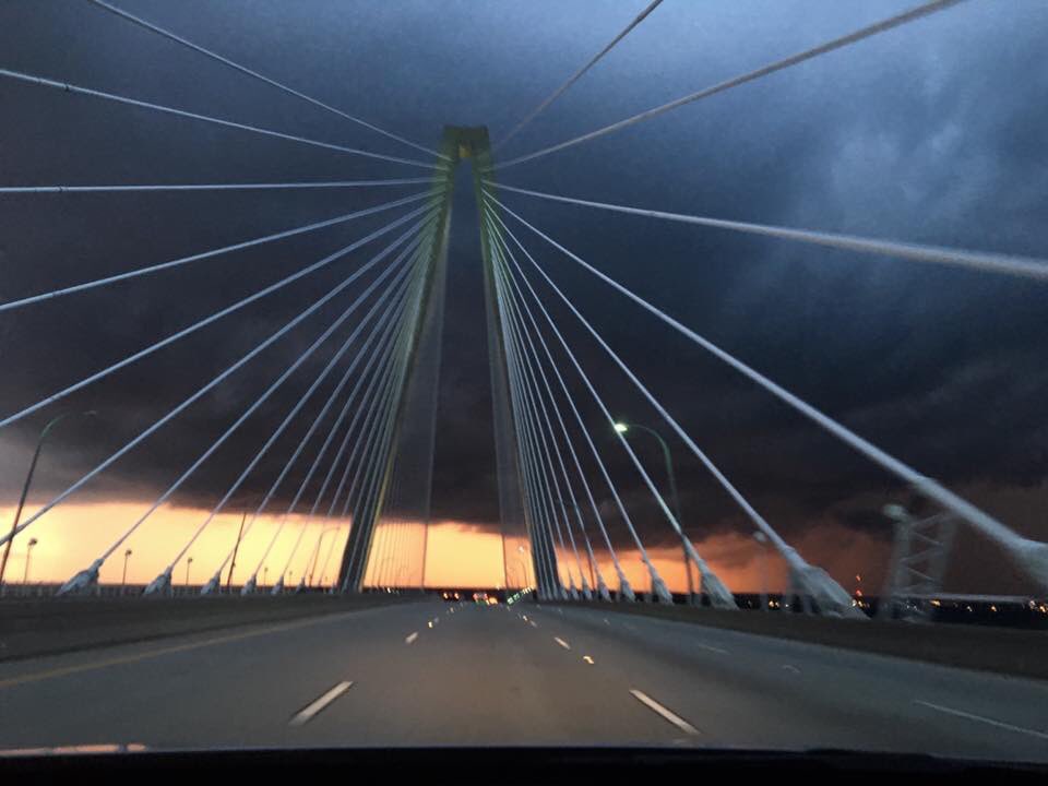 Lia22Z's tweet photo. @BobVanDillen Krista Wagoner took this on the Arthur Ravenel Jr. Bridge in Charleston, SC tonight! https://t.co/YtIWzjMz75