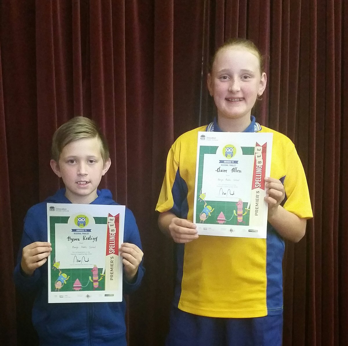 BargoPublic's tweet photo. Congratulations to Clair and Byron on their solid effort in the regional final of the Premier's spelling bee. https://t.co/0wLGQiToF4