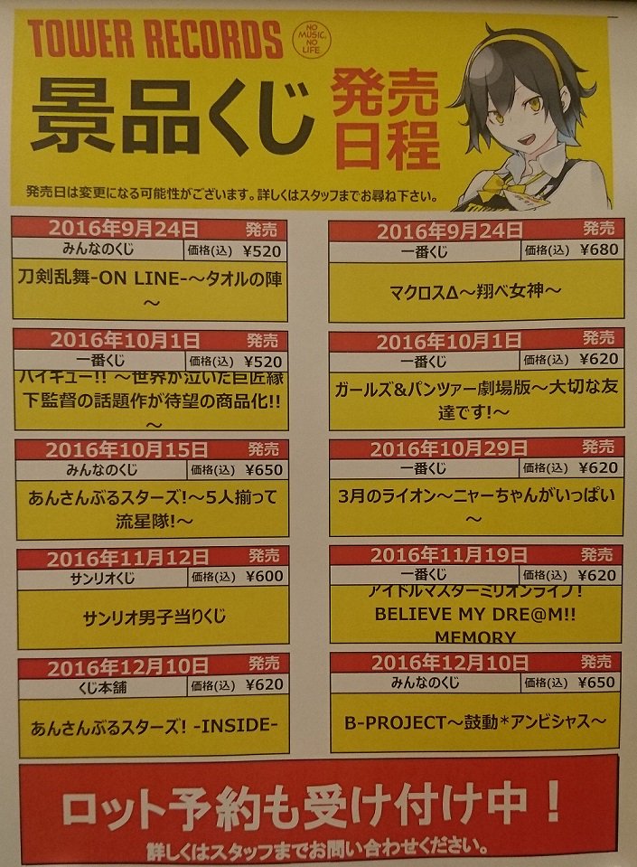 タワーレコード モレラ岐阜店 على تويتر くじ情報 今後のタワレコモレラ岐阜店への入荷予定はコレ とうらぶ マクロス ハイキュー ガルパン あんスタ などなど こうご期待 一番くじ みんなのくじ