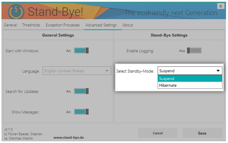 SelectCodeUG's tweet image. #StandByeTip: You want #StandBye to put your PC into hibernation mode? Then select this standby mode in the advanced settings.
