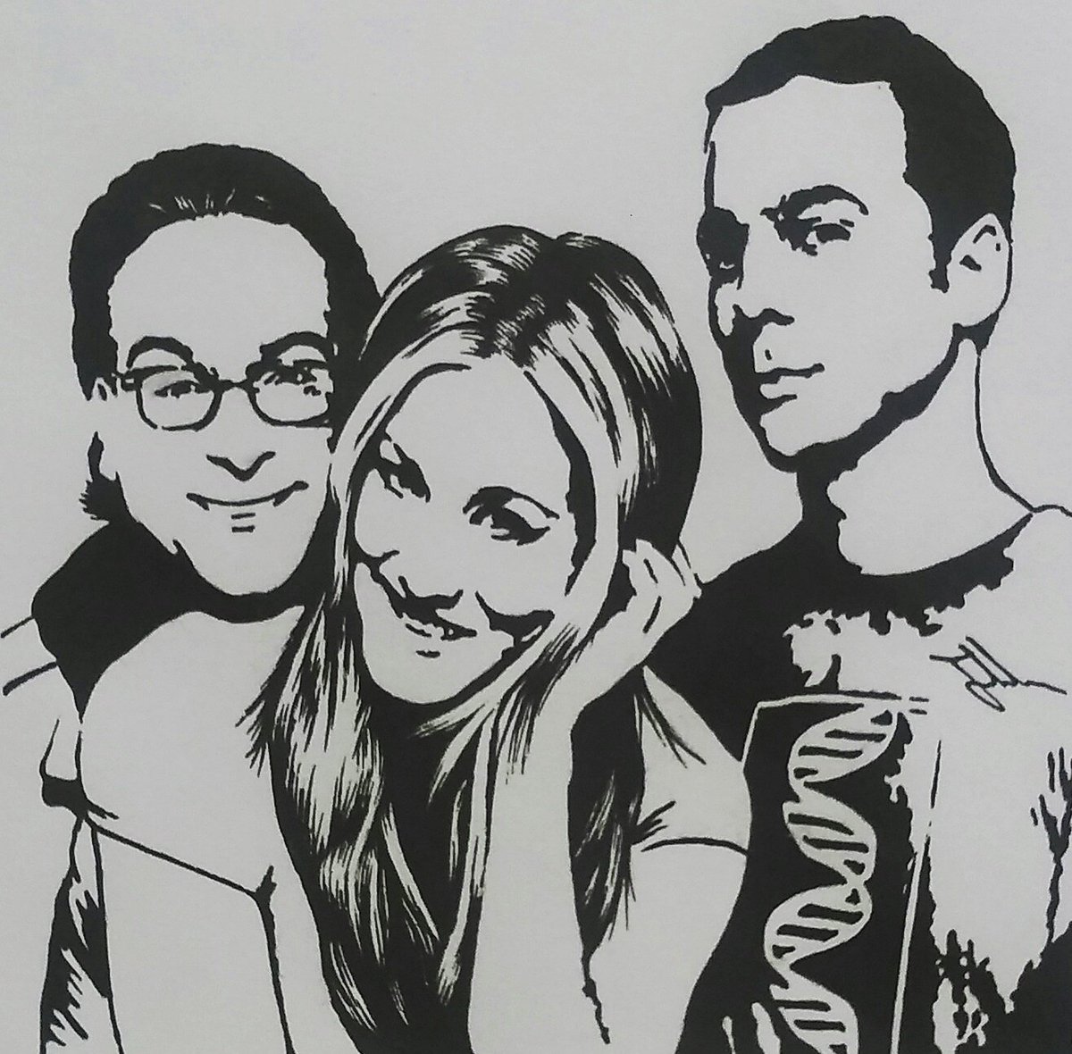jonathanmarkr's tweet photo. @TbbtNormancook @KaleyCuocoUK @JimParsonsWeb @JGaleckiOnline @thebigbanggthry #inkdrawing #drawing #byhand https://t.co/LtUvCkvqHG