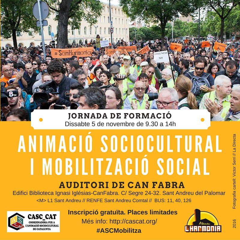 Antalcantara's tweet photo. [Inscripció oberta] Jornada formativa: Animació Sociocultural i mobilització social… https://t.co/NCDqI6macH https://t.co/QYU7Ya5wHA