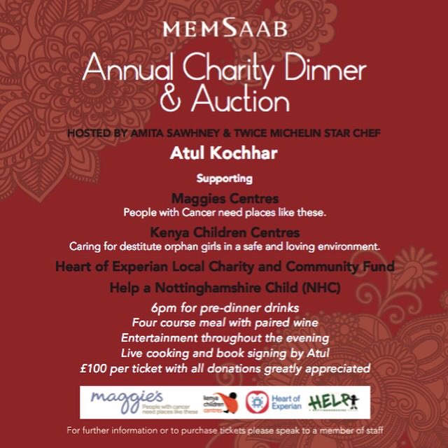 MemSaabNotts's tweet photo. #CharityTuesday, this year we are supporting 4 different charities with the fantastic @atulkochhar. Book now :) https://t.co/azGO36zjpr