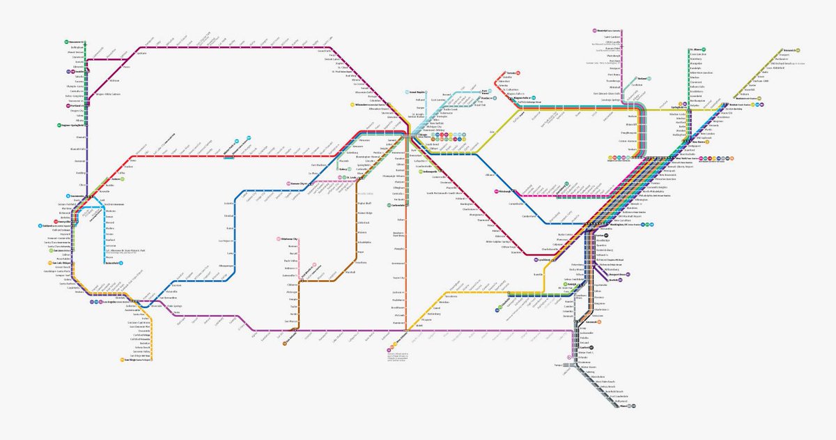 WIRED's tweet photo. Amtrak's massive rail network looks much better as a subway map: https://t.co/Ix1d5zCFg5 https://t.co/4FcGJwSYhx