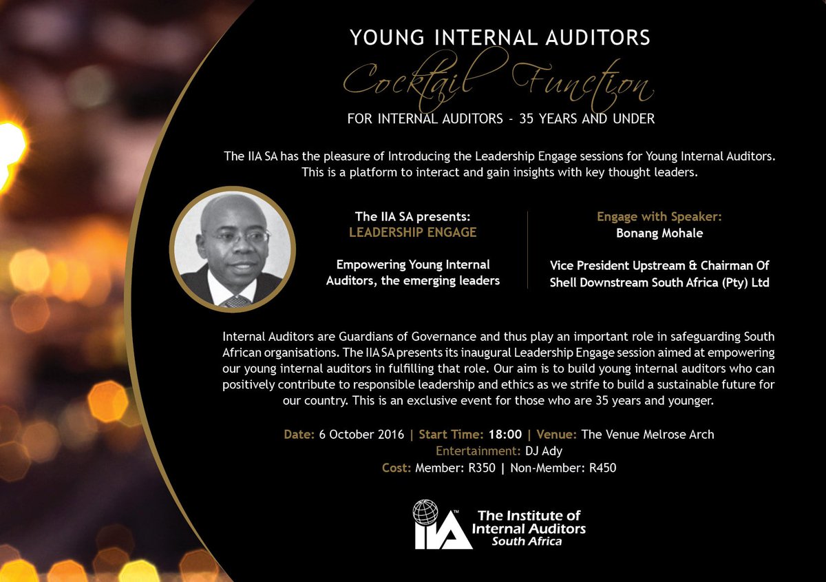 IIASOUTHAFRICA's tweet photo. Upcoming Events!
#IIASAEvents,You are Invited to the Young Internal Auditors Cocktail Function! 
To register visit: https://t.co/F8t5y3C83P https://t.co/snsGDJethz