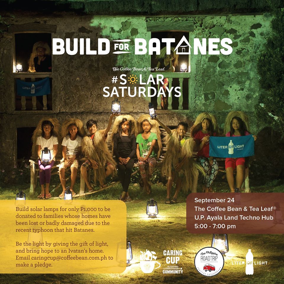 literoflight's tweet photo. Join our #SolarSaturdays event this September 24 in U.P. Technohub and build solar-powered lamps to be donated to families in Batanes. https://t.co/b66x96nzTx