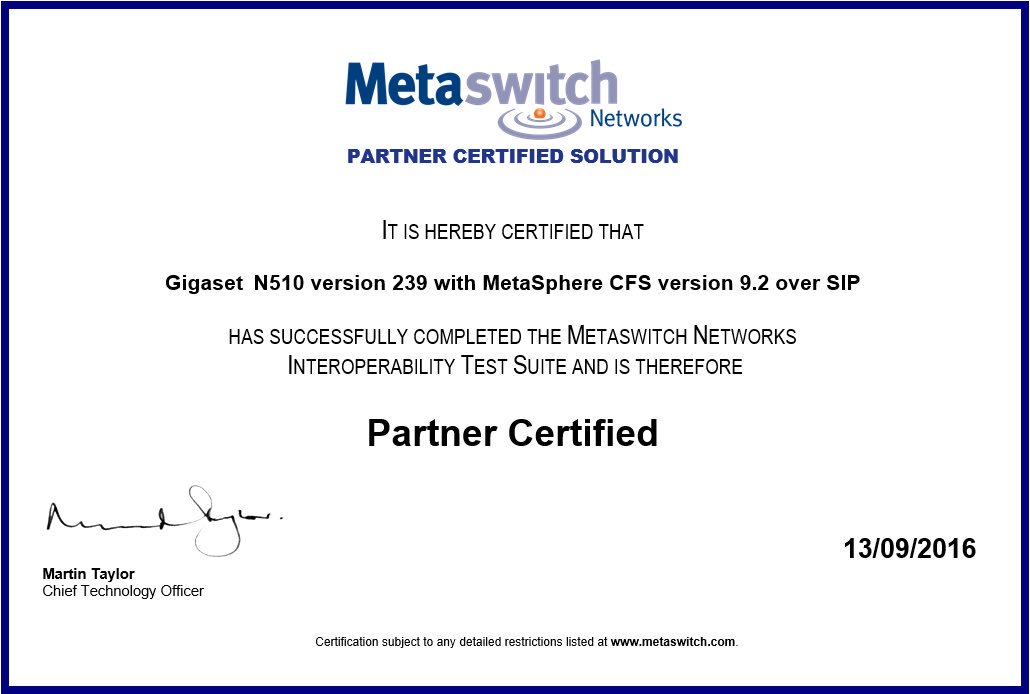 The N510 IP PRO is now Metaswitch certified including auto provisioning. (EPP)