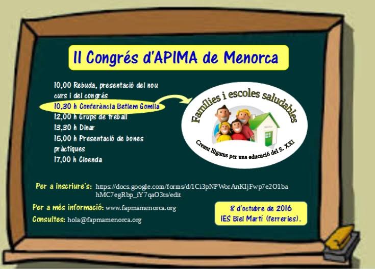 El proper 8 d'octubre, II Congrés d'APIMA de Menorca