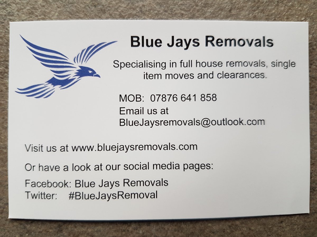 BlueJaysRemoval's tweet photo. Our new business cards have arrived :) please follow us to help get the word out. https://t.co/ODCpVUTBeZ